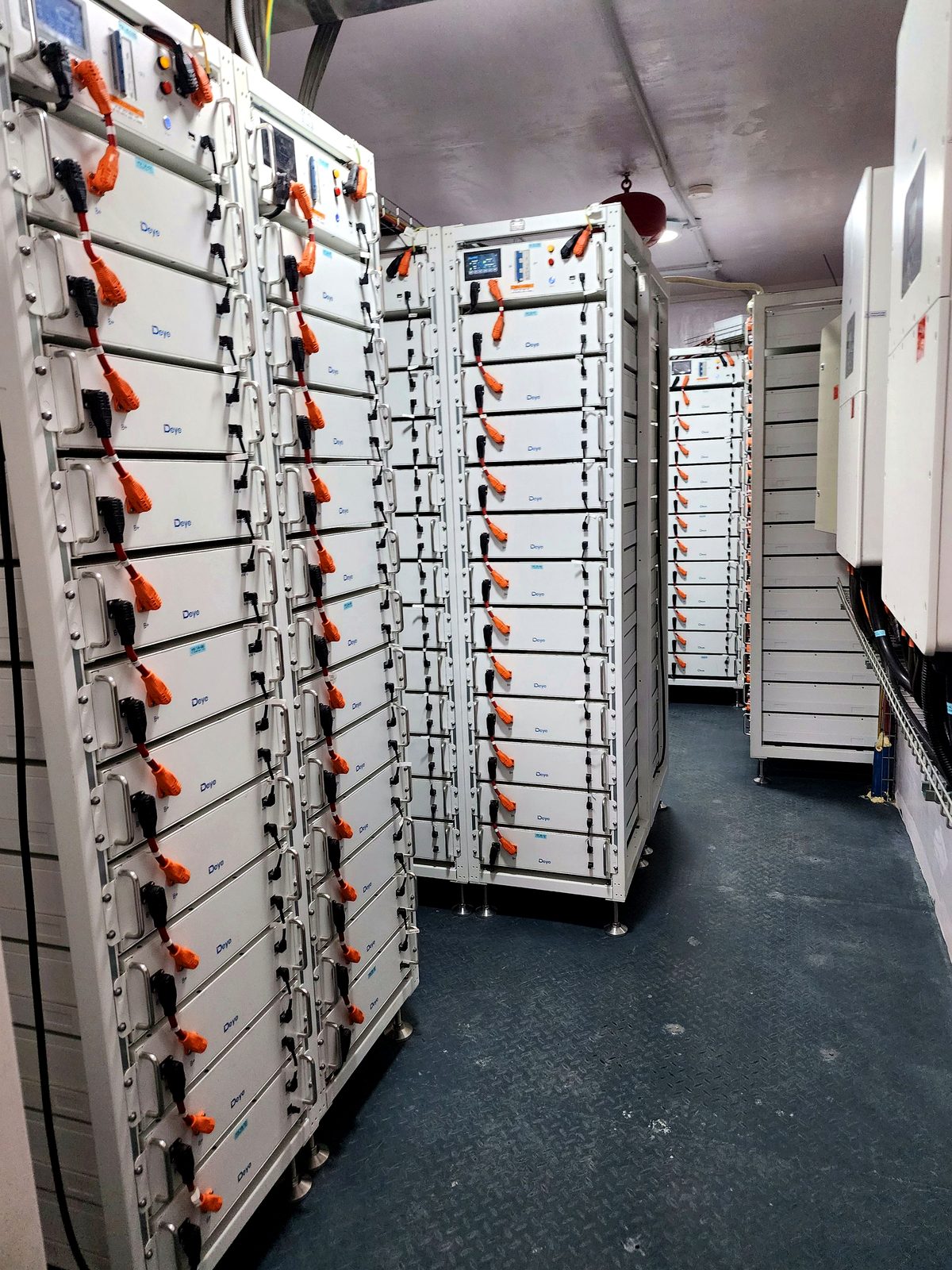 Lithium battery racks in a solar hybrid system
