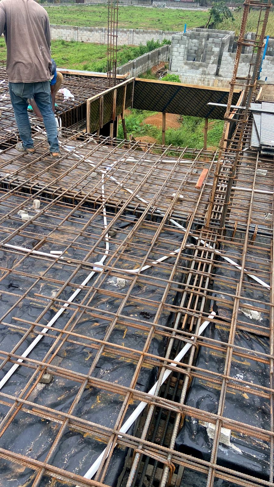 Solar carport mounting structure under construction